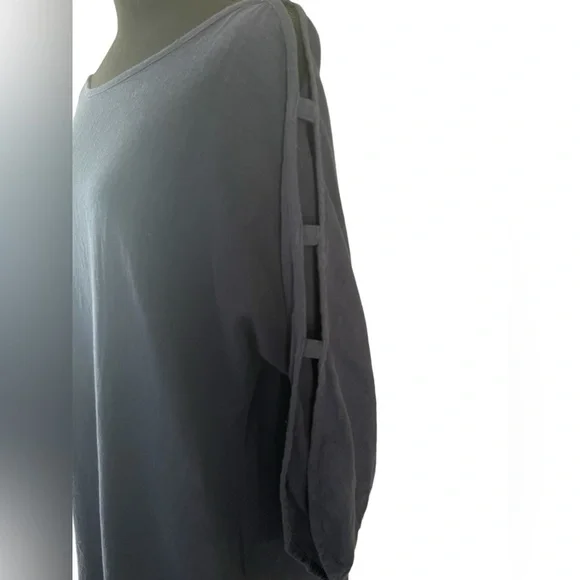 Soft Surroundings Navy Blue Cutout Long Sleeve Tunic Boat Neck Cotton Sz L - Picture 2 of 4